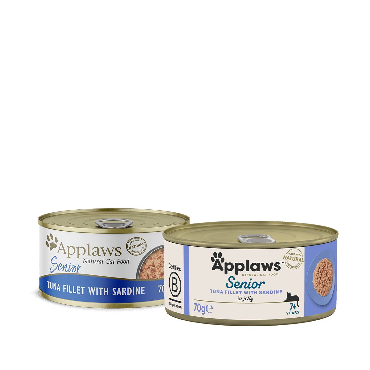 Applaws 100% Natural Wet Cat Food for Senior Cat, Tuna with Sardine in Jelly, 70 g