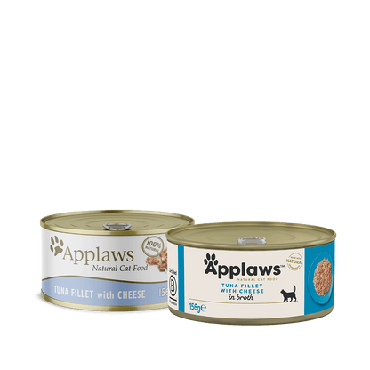 Applaws 100% Natural Wet Cat Food, Tuna with Cheese for Adult Cats, 156g Tin