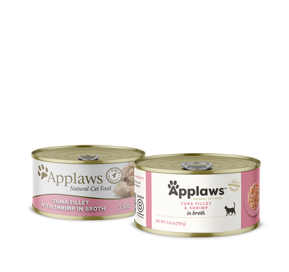 Applaws 100% Natural Wet Cat Food, Tuna Fillet with Prawn in Broth for Adult Cats, 156g tin