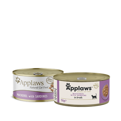 Applaws 100% Natural Wet Cat Food, Mackerel with Sardine In Broth, 156 g tin