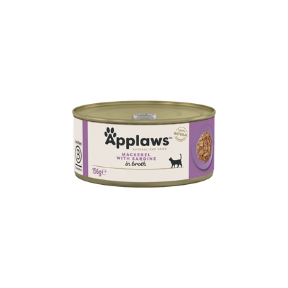 Applaws 100% Natural Wet Cat Food, Mackerel with Sardine In Broth, 156 g tin