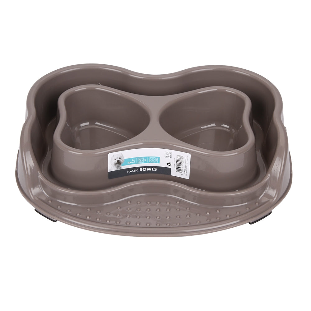 M-PETS No Spill Plastic Double Bowl Grey 2x500ml