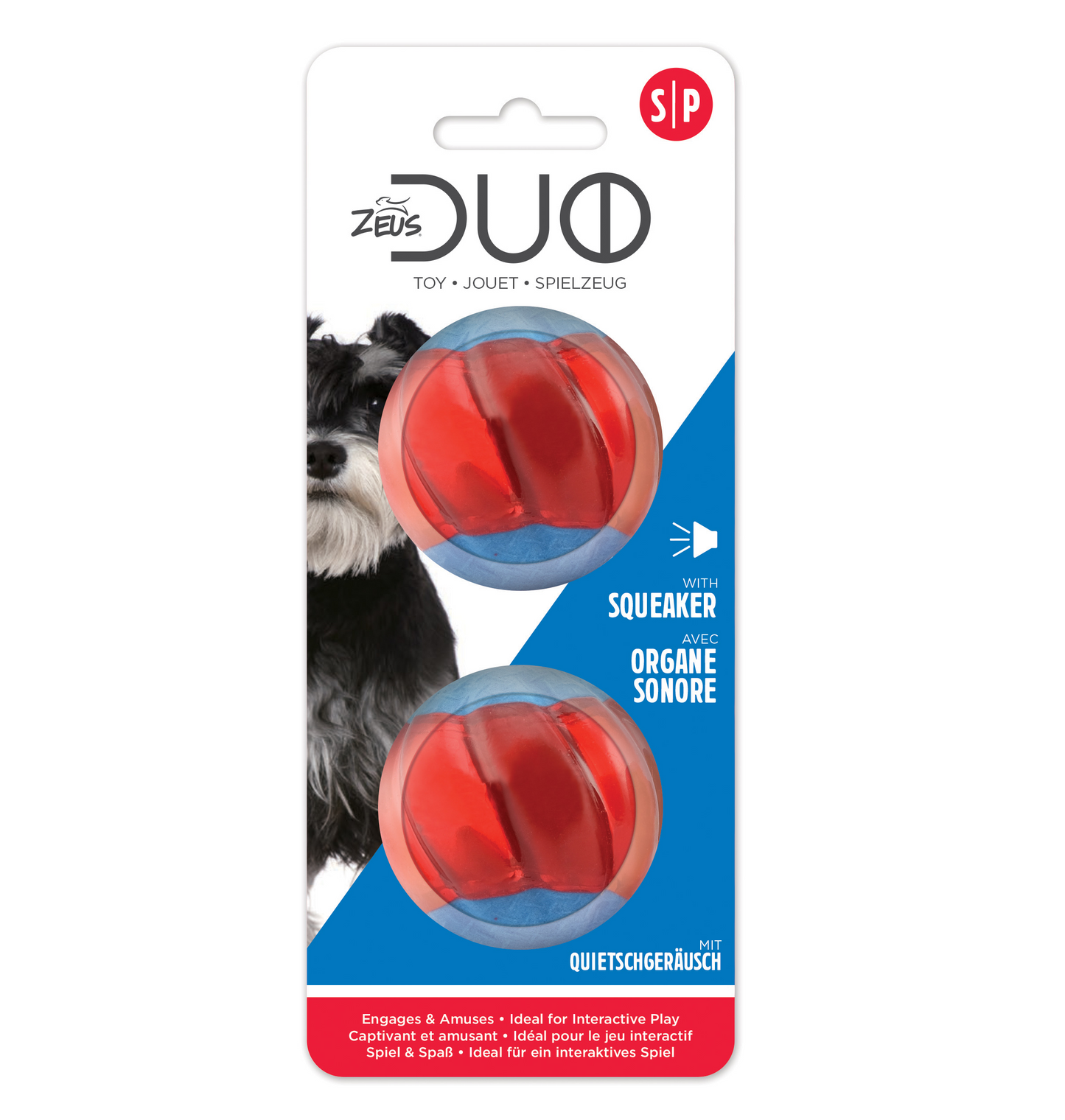 Zeus Duo Ball With Squeaker, 2Pk