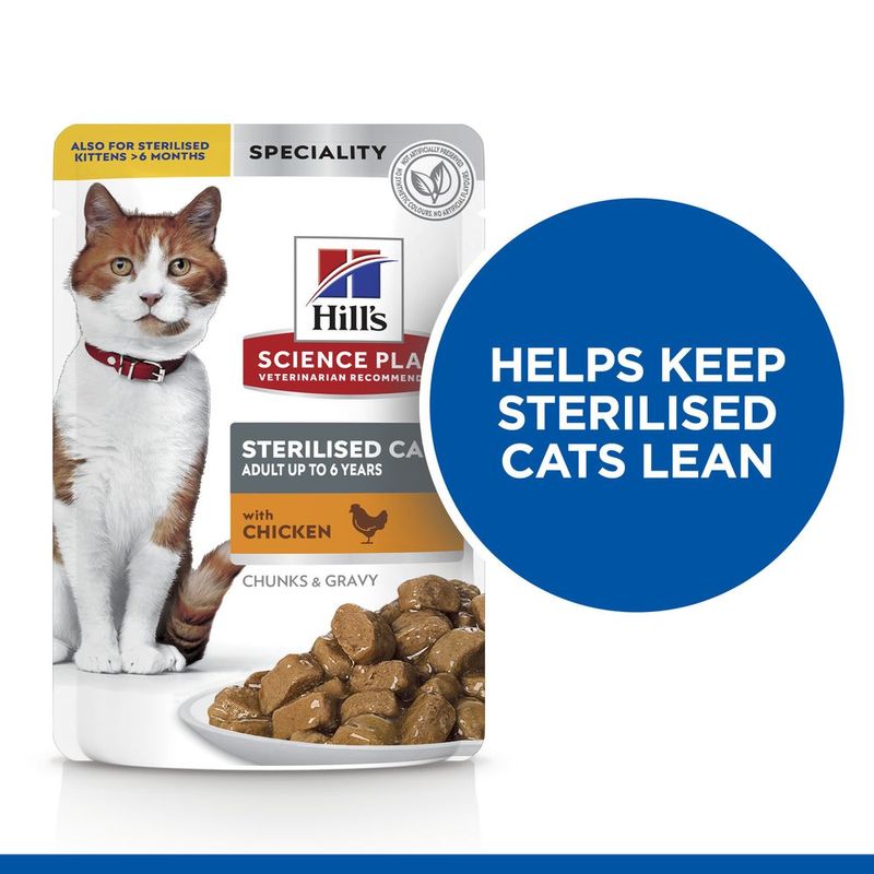 Hill's Science Plan Sterilised Adult Cat Wet Food with Chicken Pouch, 85g