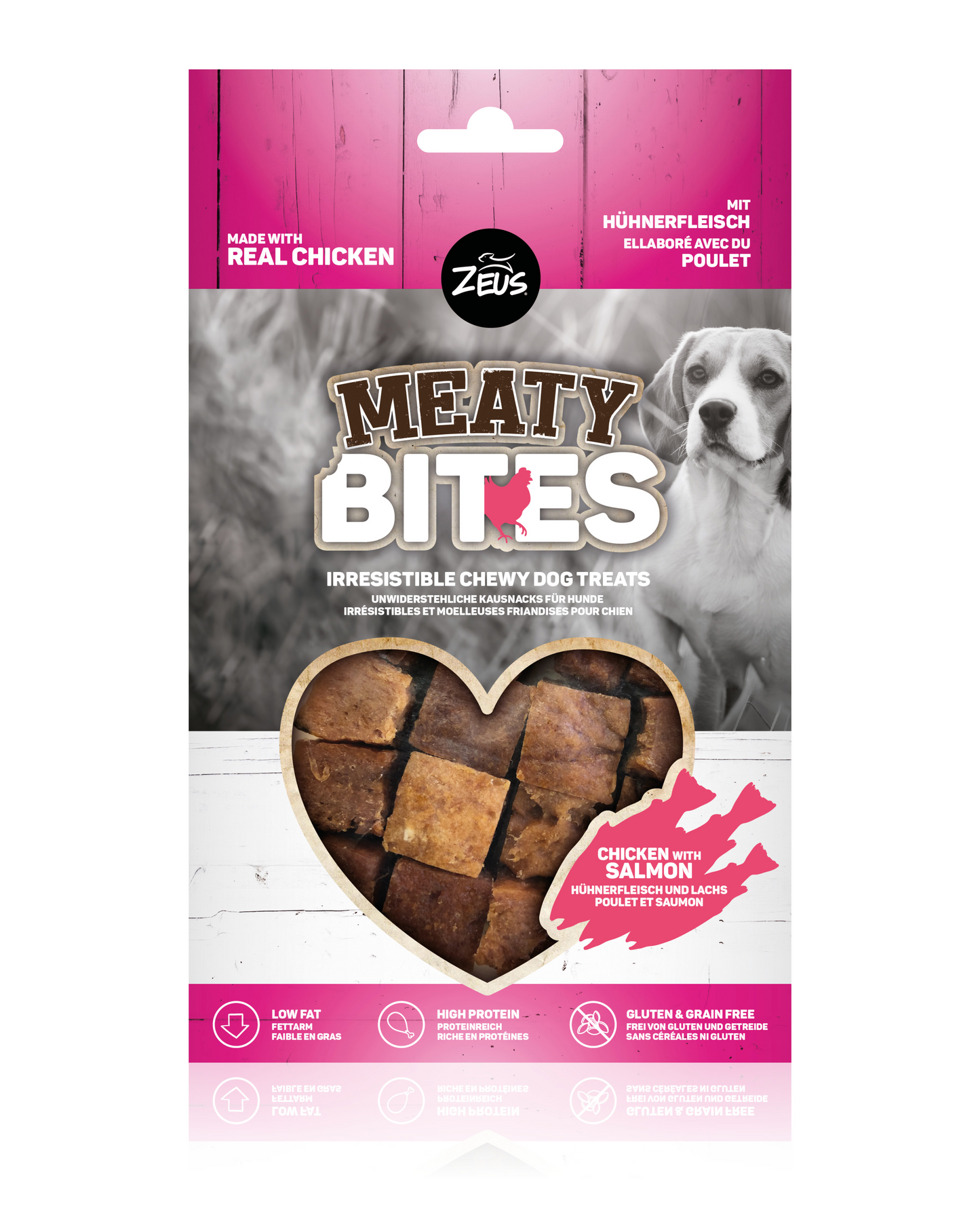 Zeus Meaty Bites Chewy Dog Treats, Chicken With Salmon, 150G