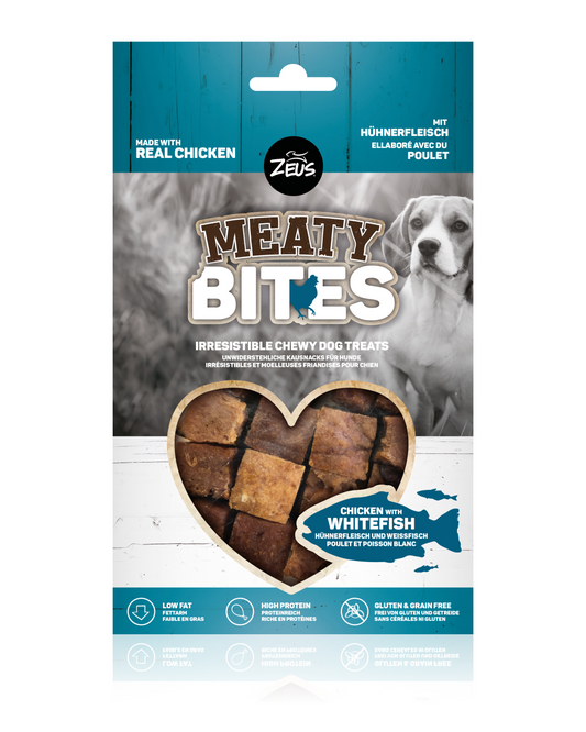 Zeus Meaty Bites Chewy Dog Treats, Chicken With Whitefish, 150G