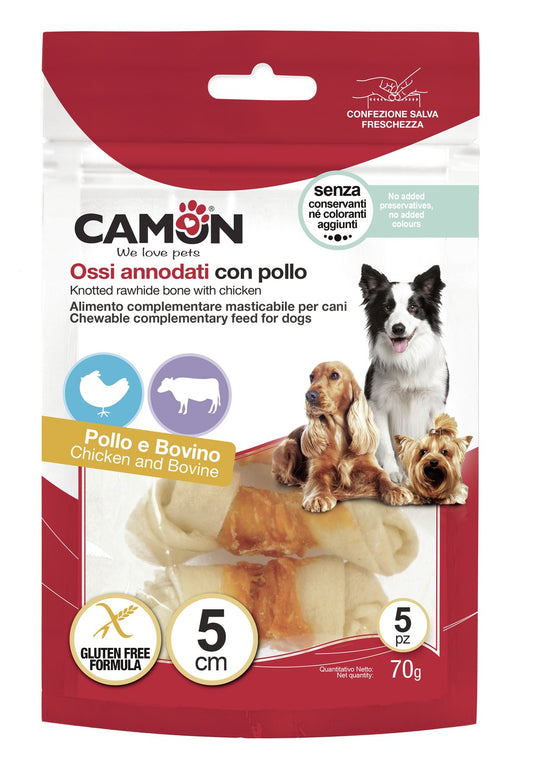 Camon Knotted Rawhide Bone with Chicken