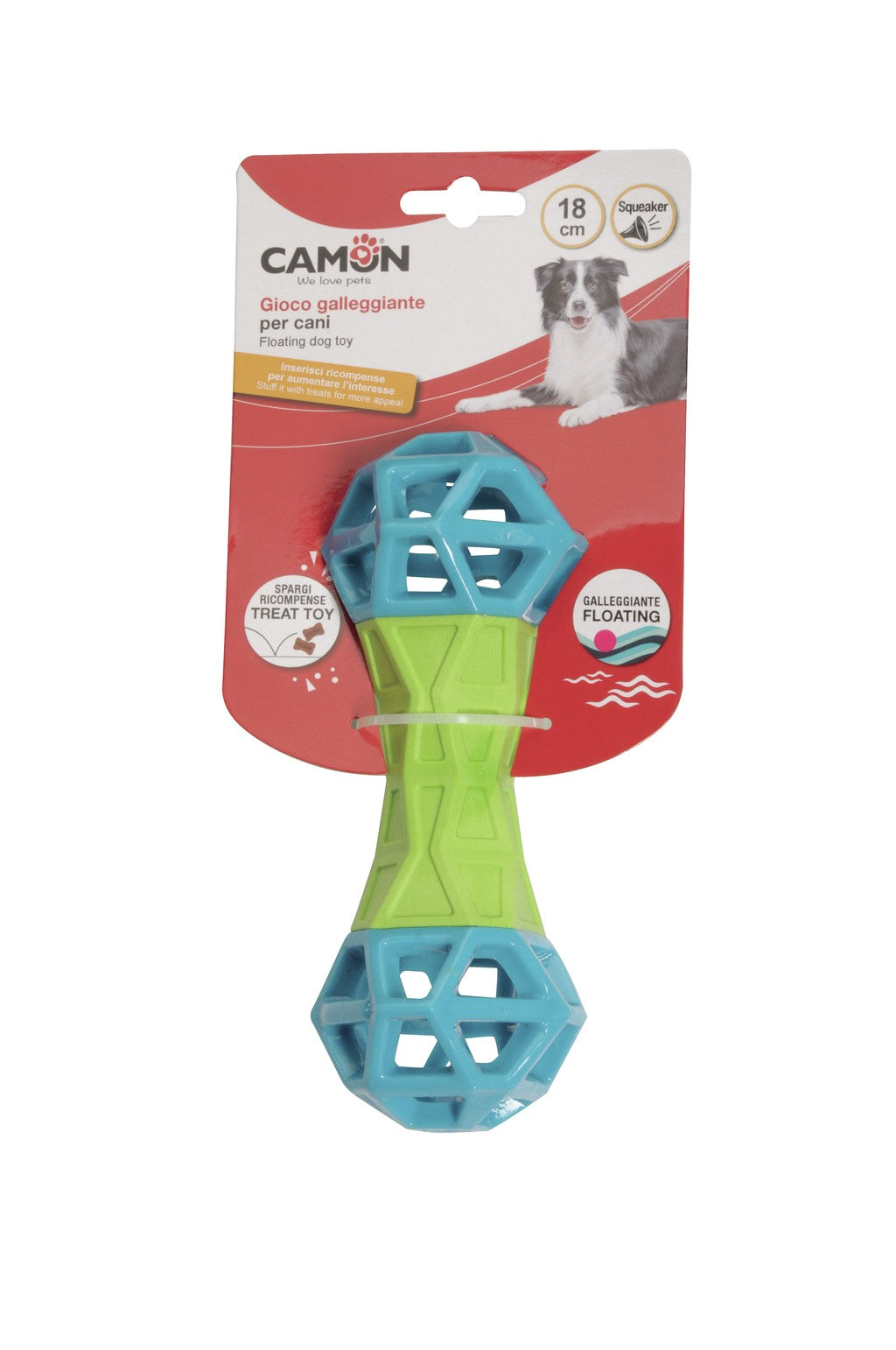 Camon Geometric TPR Dog Treat Dumbbell with Squeaker 18cm