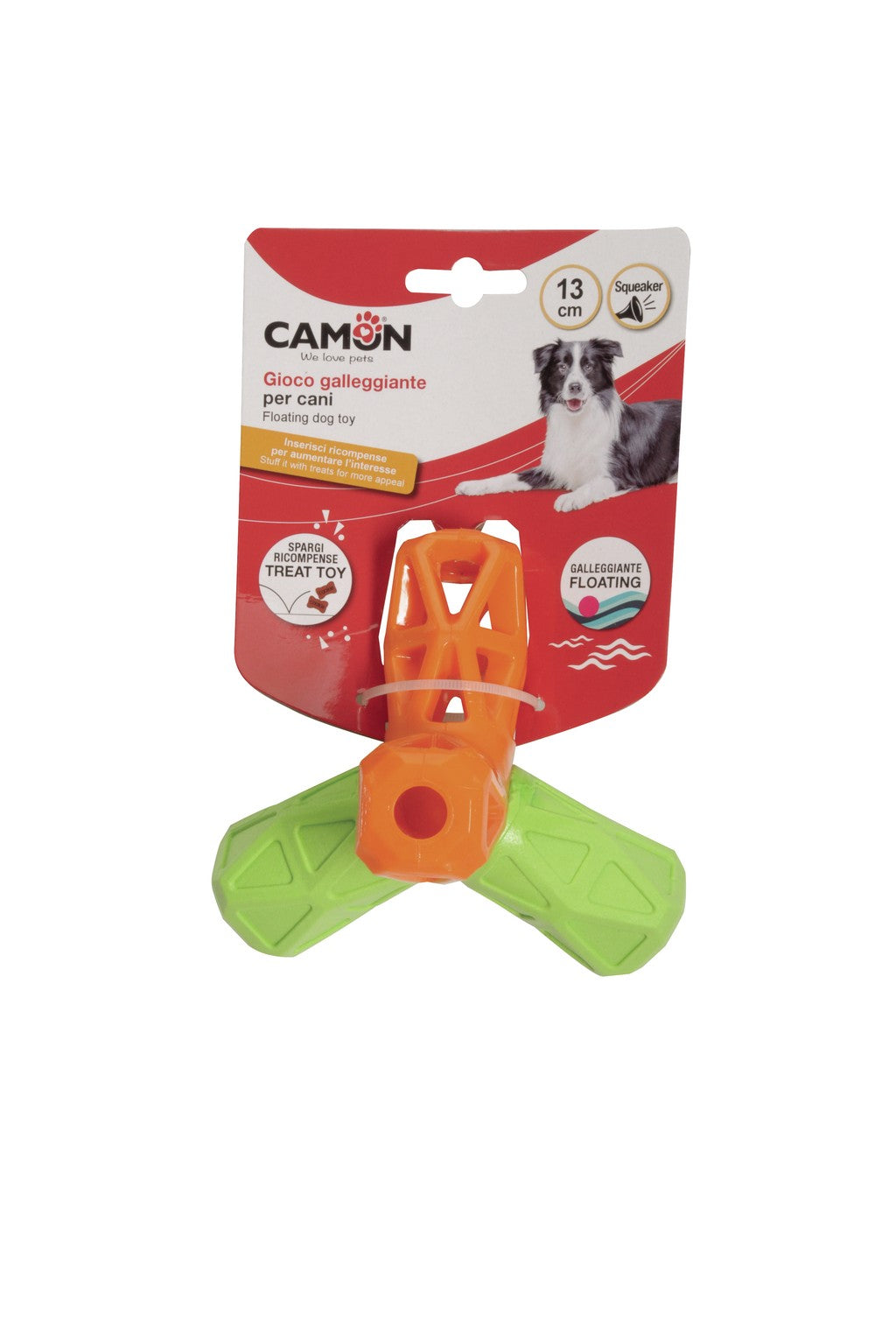 Camon Geometric TPR Dog Treat Toy with 4 Tips and Squeaker 13cm