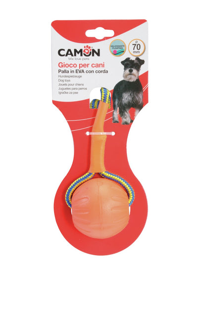 Camon Dog Toy - Eva Ball with Rope - Orange