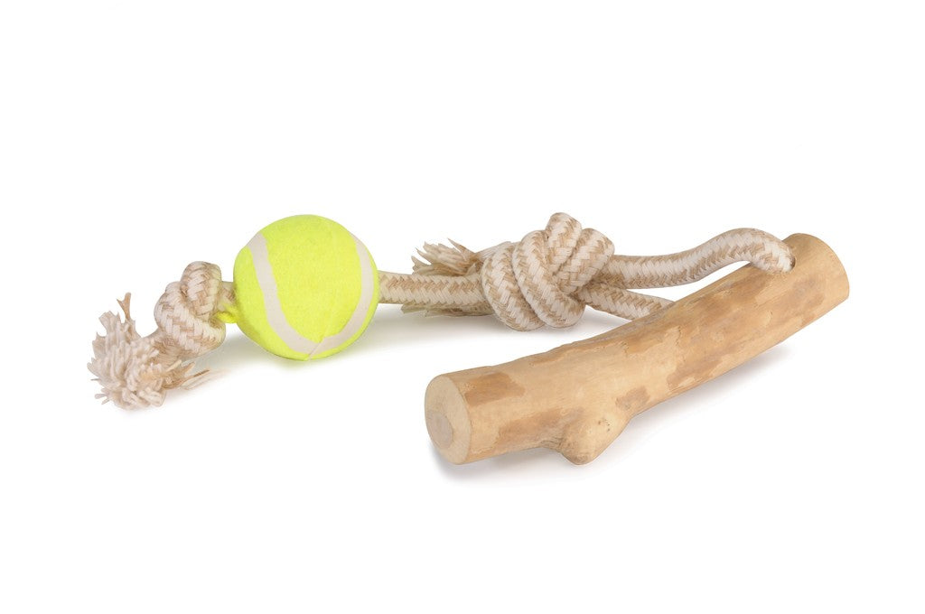 Camon Coffee Wood and Rope Toy For Dogs with Ball