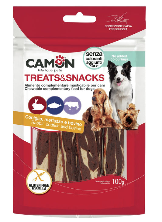 Camon Chew Stripes with Rabbit, Codfish and Rawhide (100g)