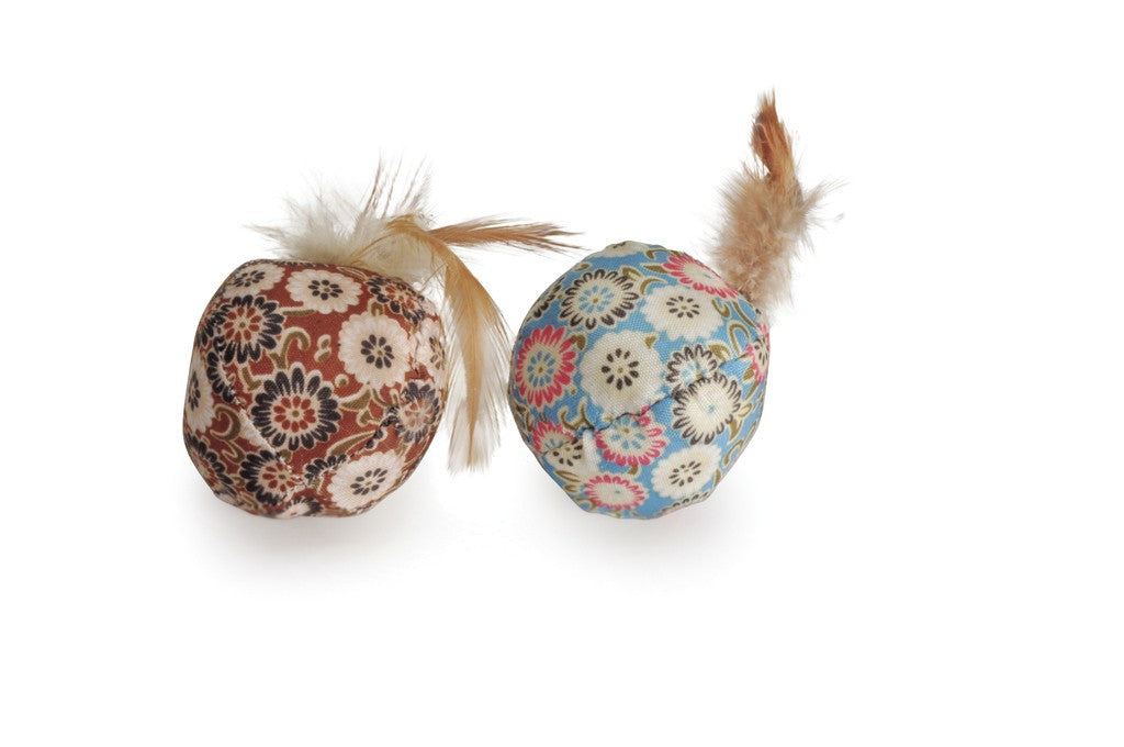 Camon Cat Toy - Balls (2Pcs) with Floral Pattern and Feathers