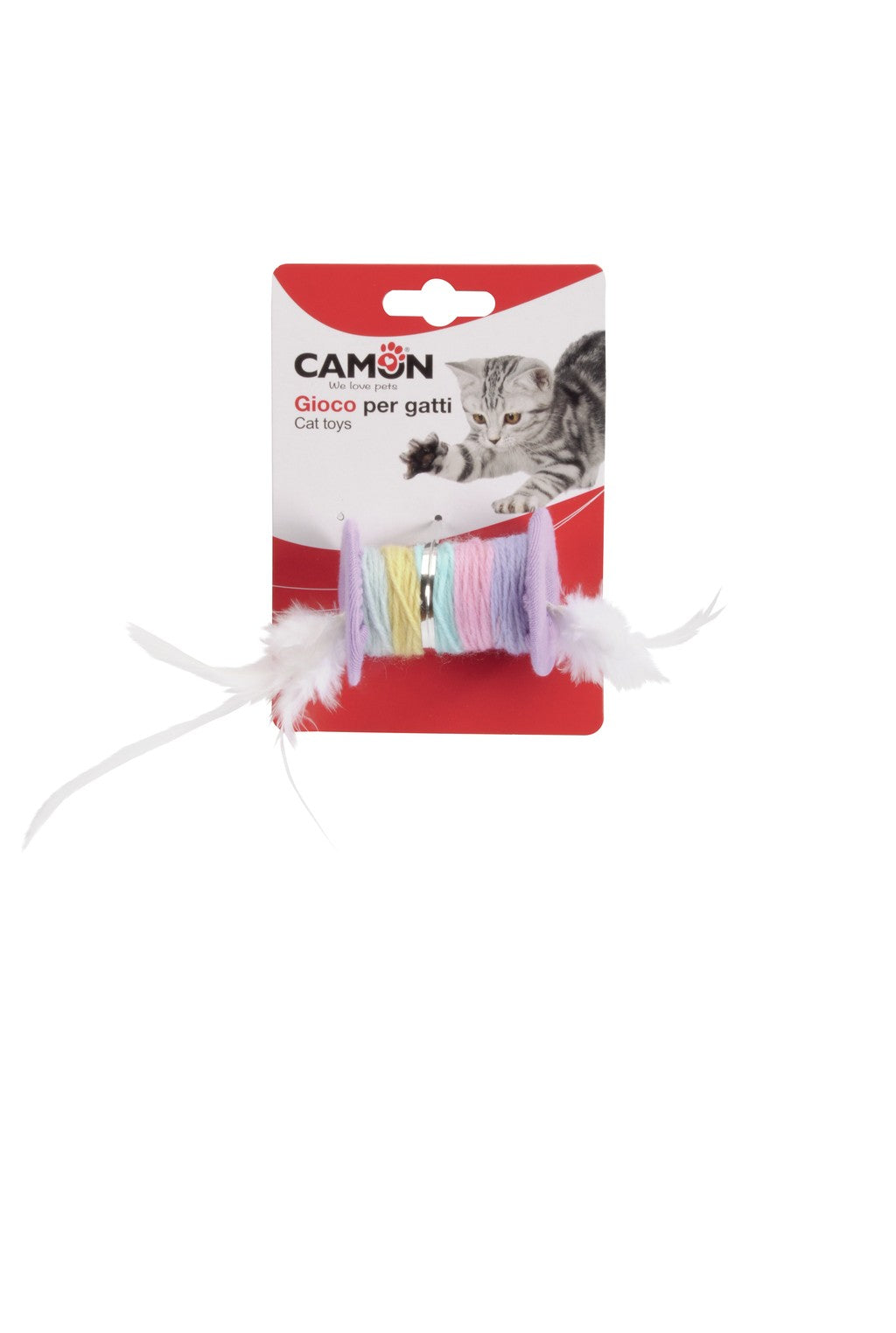 Camon Cat Toy - Coloured Spool with Feathers