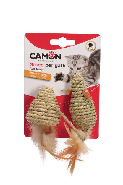 Camon Seaweed Fiber Woven Mouse with Feathers and Bell