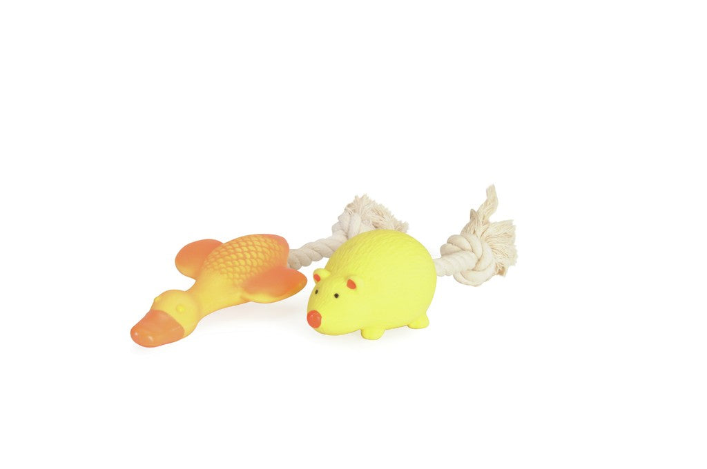 Camon Latex Dog Toy - Mouse and Goose with Squeaker and Rope