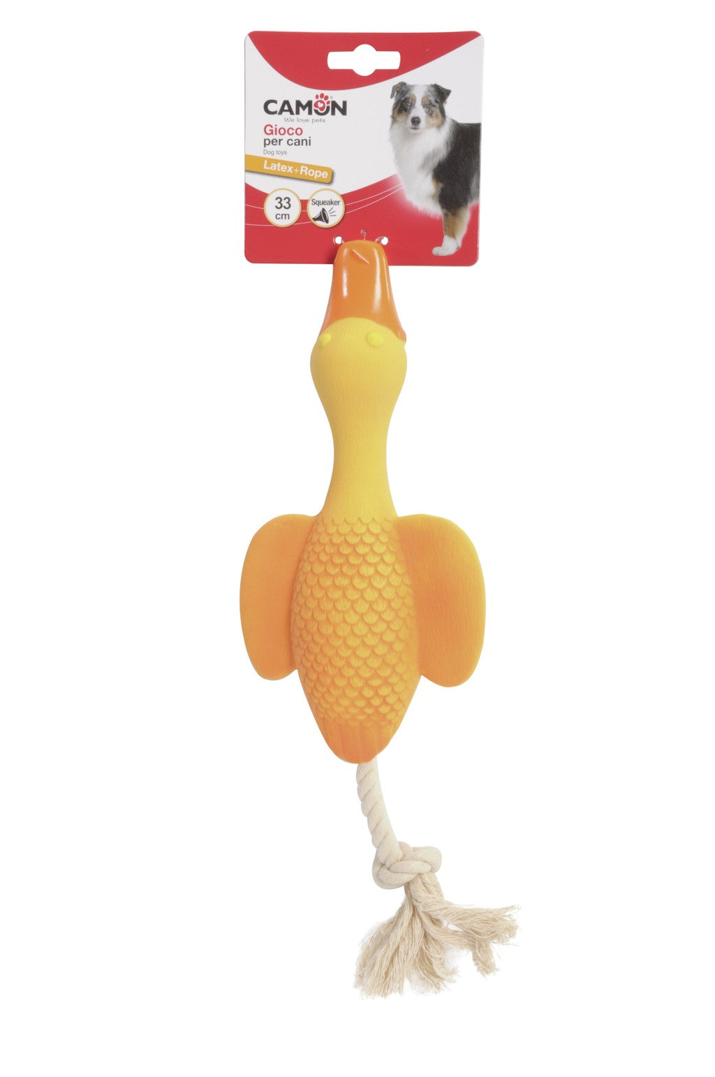 Camon Latex Dog Toy- Goose with Squeaker and Rope 33cm