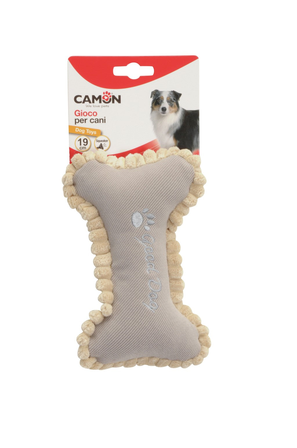 Camon Fabric Dog Toy - Bone with Squeaker (19cm)