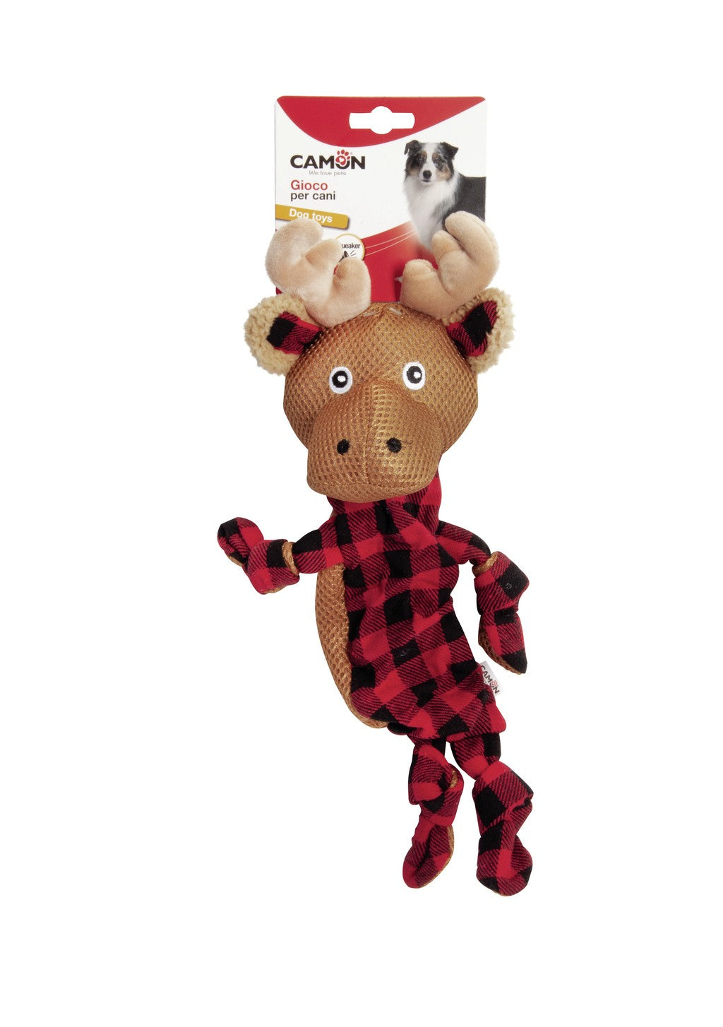 Camon Fabric Dog Toy with Squeaker - Reindeer (30cm)