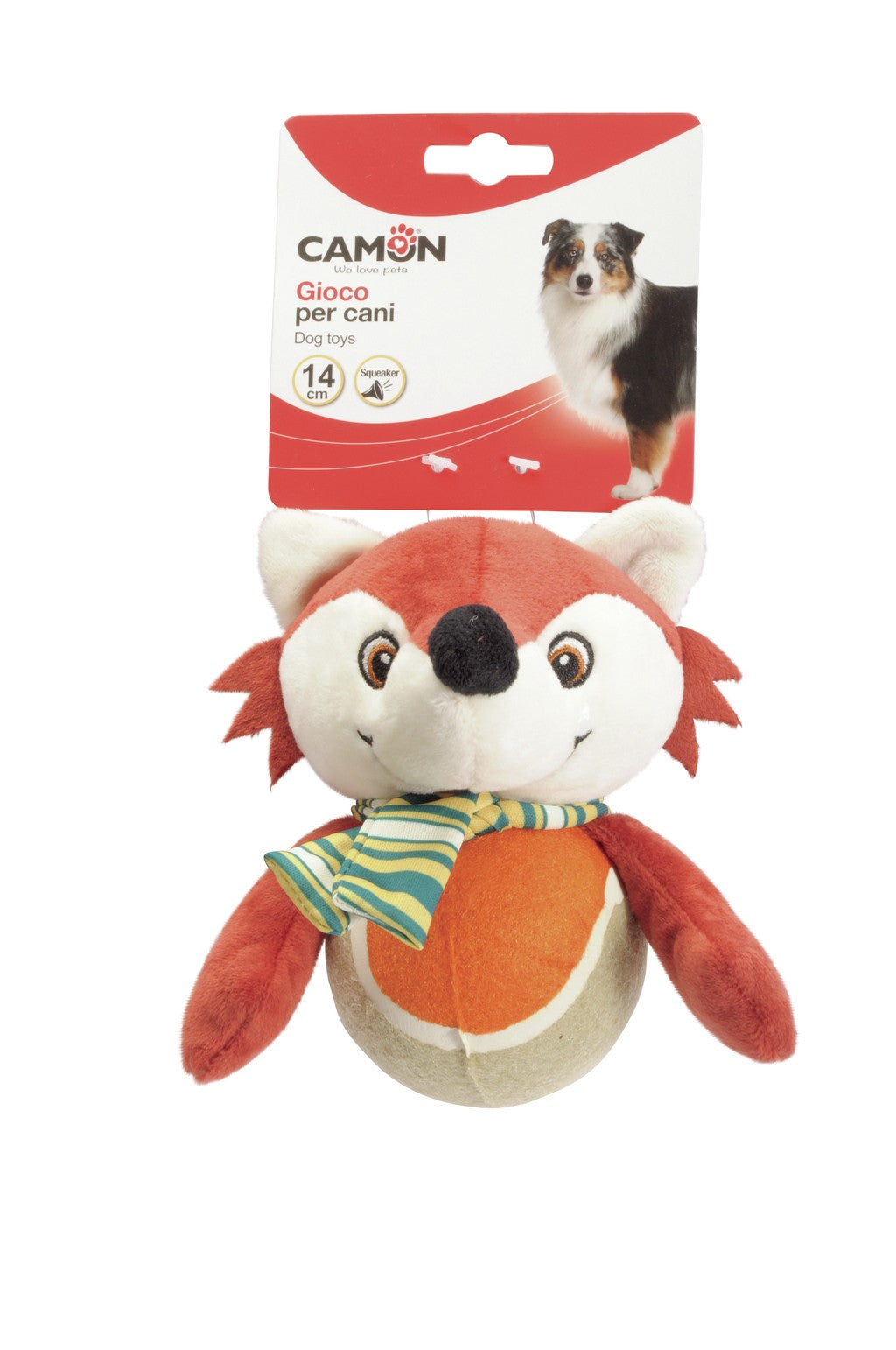 Camon Dog Toy - Plush Toy with Tennis Ball and Squeaker (14cm)