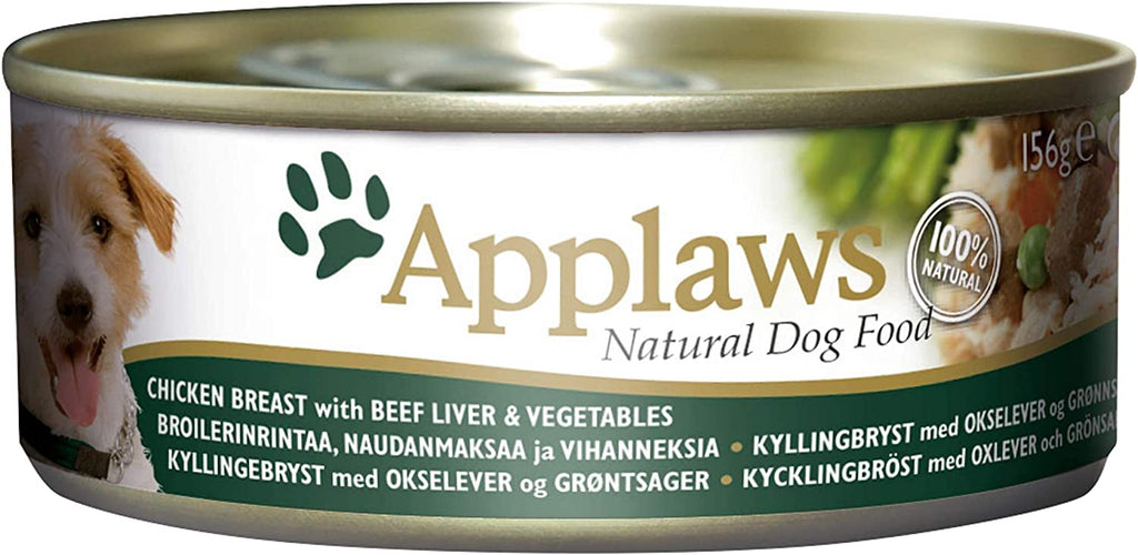 Applaws 100% Natural Dog Food, Chicken Breast with Beef Liver and Vegetables, 156g Tin