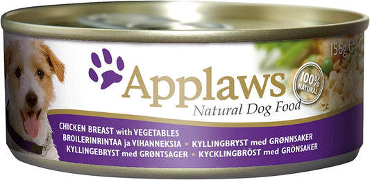 Applaws 100% Natural Dog Food Chicken Breast with Vegetables in Broth, 156g Tin