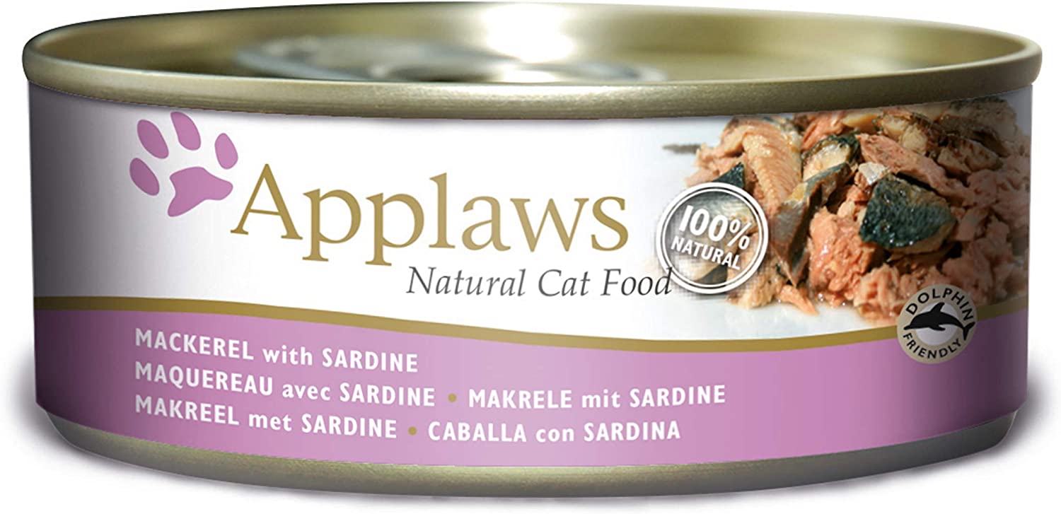 Applaws 100% Natural Wet Cat Food, Mackerel with Sardine In Broth, 156 g tin