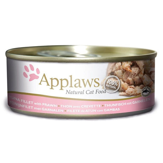 Applaws 100% Natural Wet Cat Food, Tuna Fillet with Prawn in Broth for Adult Cats, 156g tin
