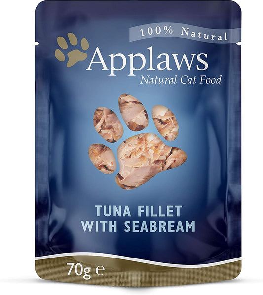Applaws 100% Natural Wet Cat Food, Tuna Fillet with Seabream in Broth, 70g Pouch
