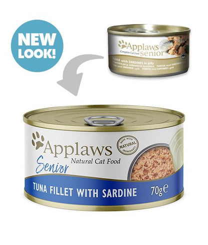 Applaws 100% Natural Wet Cat Food for Senior Cat, Tuna with Sardine in Jelly, 70 g