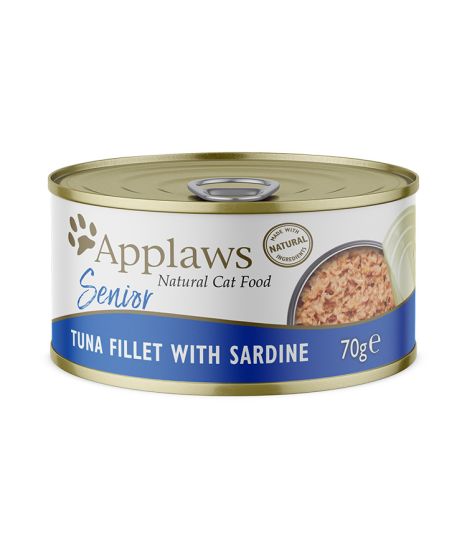Applaws 100% Natural Wet Cat Food for Senior Cat, Tuna with Sardine in Jelly, 70 g