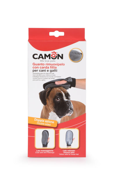 Camon Deshedding Glove with Dense Knobs For Dogs and Cats