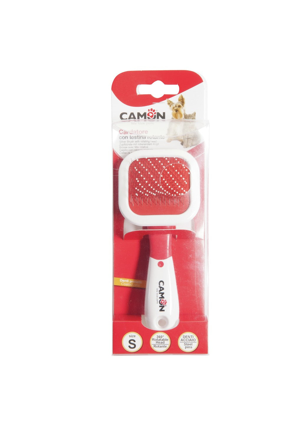 Camon Slicker Brush with Stainless Steel Plastic Coated Pins and Rotating Head