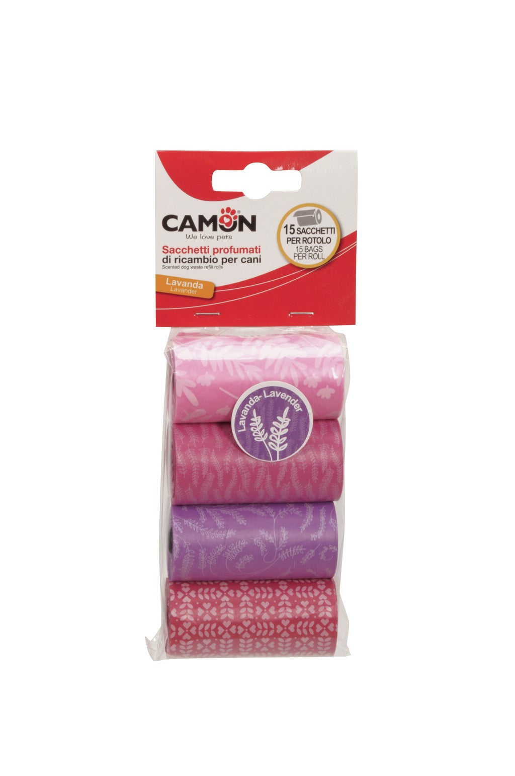 Camon Scented Dog Waste Refill Rolls - Lavender (4 Rolls of 15 Bags Each)