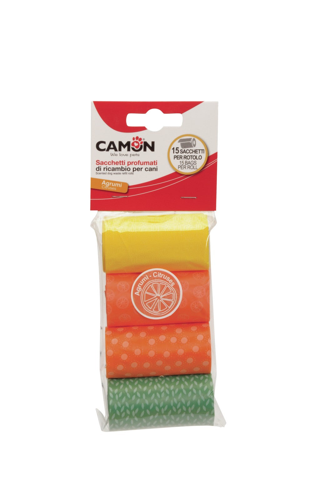 Camon Scented Dog Waste Refill Rolls - Citruses (4 Rolls of 15 Bags Each)