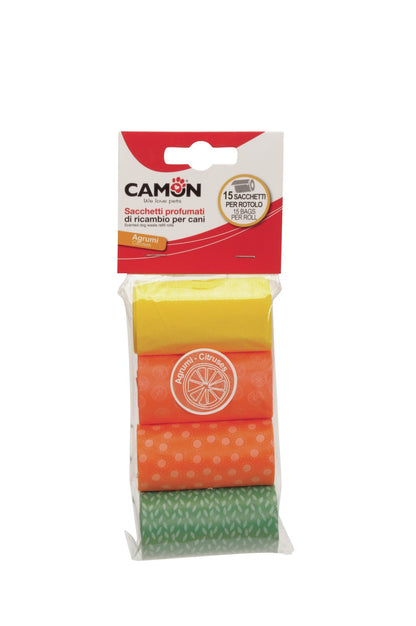 Camon Scented Dog Waste Refill Rolls - Citruses (4 Rolls of 15 Bags Each)