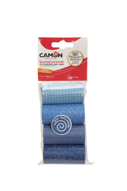 Camon Scented Dog Waste Refill Rolls - Baby Powder (4 Rolls of 15 Bags Each)