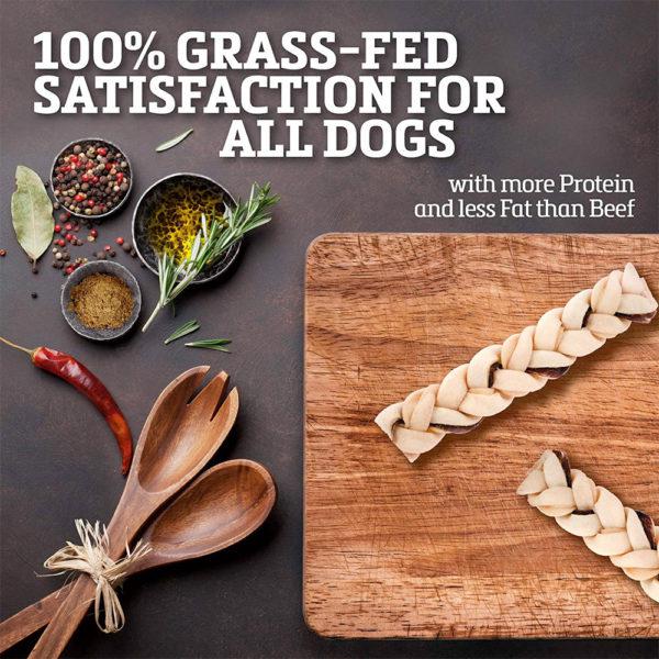 Buffalo Range Natural, Grain Free Jerky Braid Rawhide Chews for Dogs