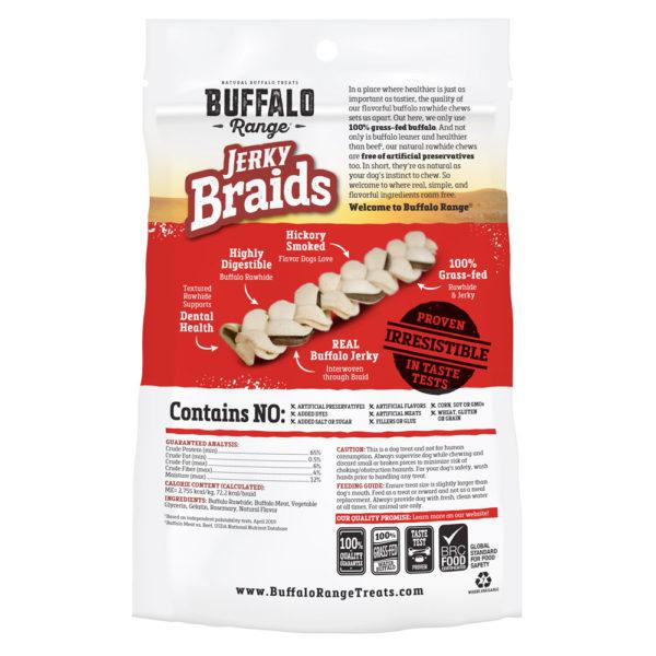 Buffalo Range Natural, Grain Free Jerky Braid Rawhide Chews for Dogs