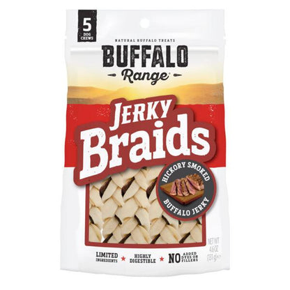 Buffalo Range Natural, Grain Free Jerky Braid Rawhide Chews for Dogs