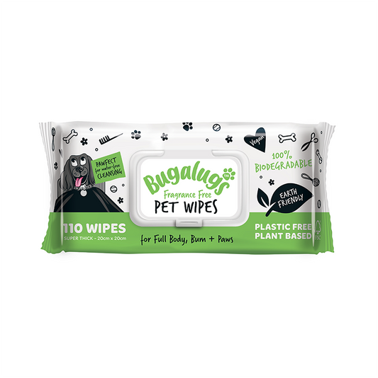 Bugalugs Fragrance Free Biodegradable Pet Wipes Pack of 110