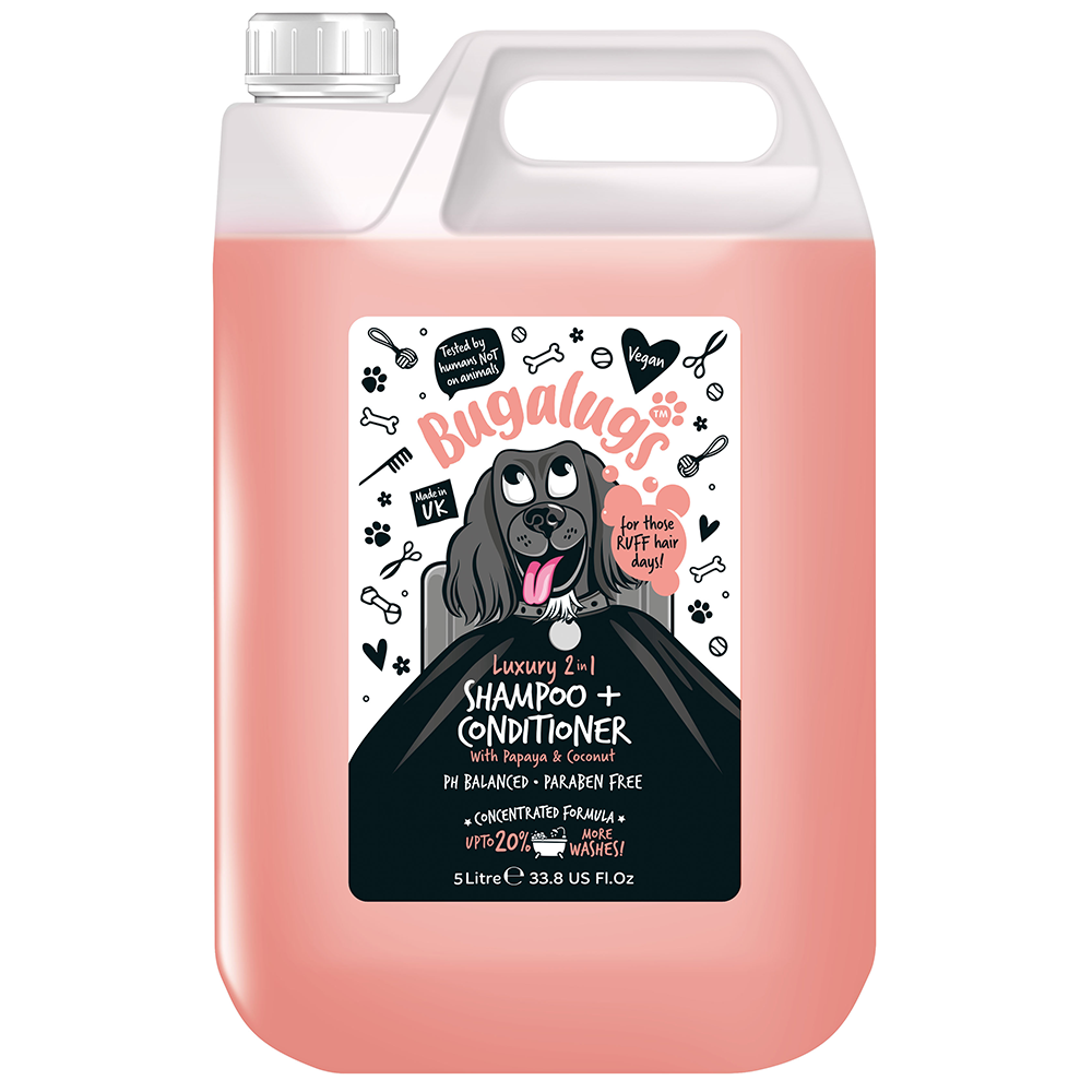 Bugalugs Luxury 2 in 1 Papaya & Coconut Dog Shampoo & Conditioner 5 Liter (1.12 Gallon)