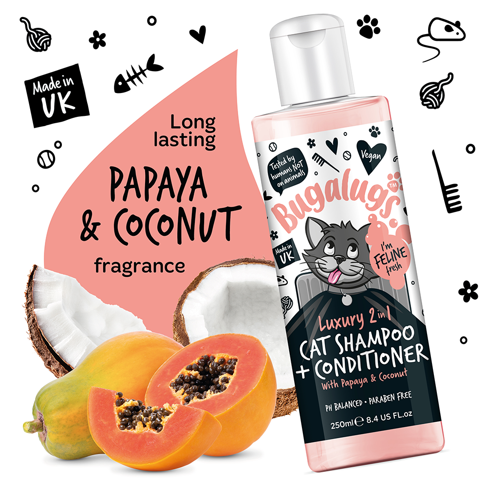 Bugalugs Luxury 2 in 1 Papaya and Coconut Cat Shampoo and Conditioner 250ml (8.4oz)