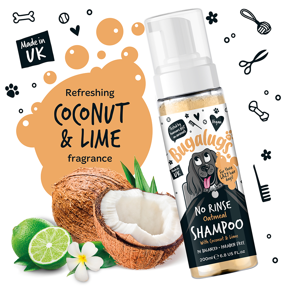 Bugalugs Oatmeal Coconut & Lime No Rinse Dog Shampoo 200ml (6.8oz)