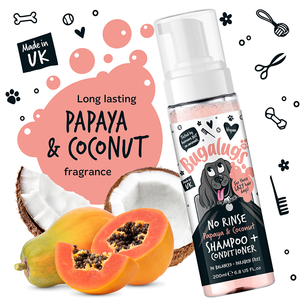 Bugalugs Papaya & Coconut No Rinse Dog Shampoo and Conditioner 200ml (6.8oz)