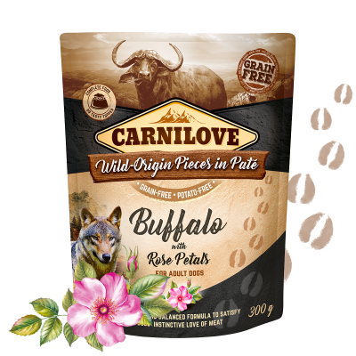 Carnilove Buffalo with Rose Blossom for Adult Dogs Wet Food, Pouch 300g