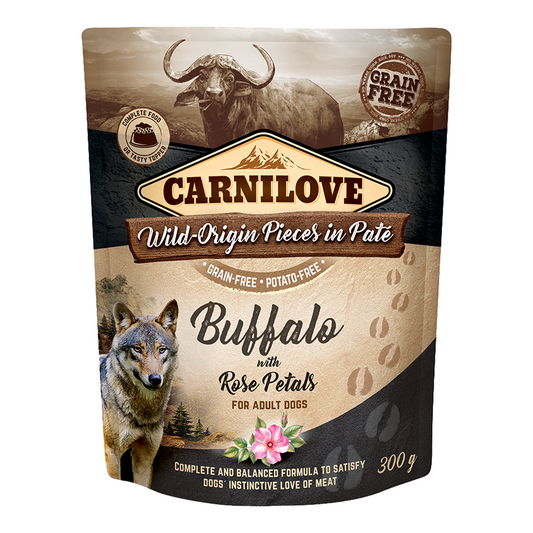 Carnilove Buffalo with Rose Blossom for Adult Dogs Wet Food, Pouch 300g