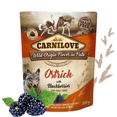 Carnilove Ostrich with Blackberries for Adult Dogs Wet Food, Pouch 300g