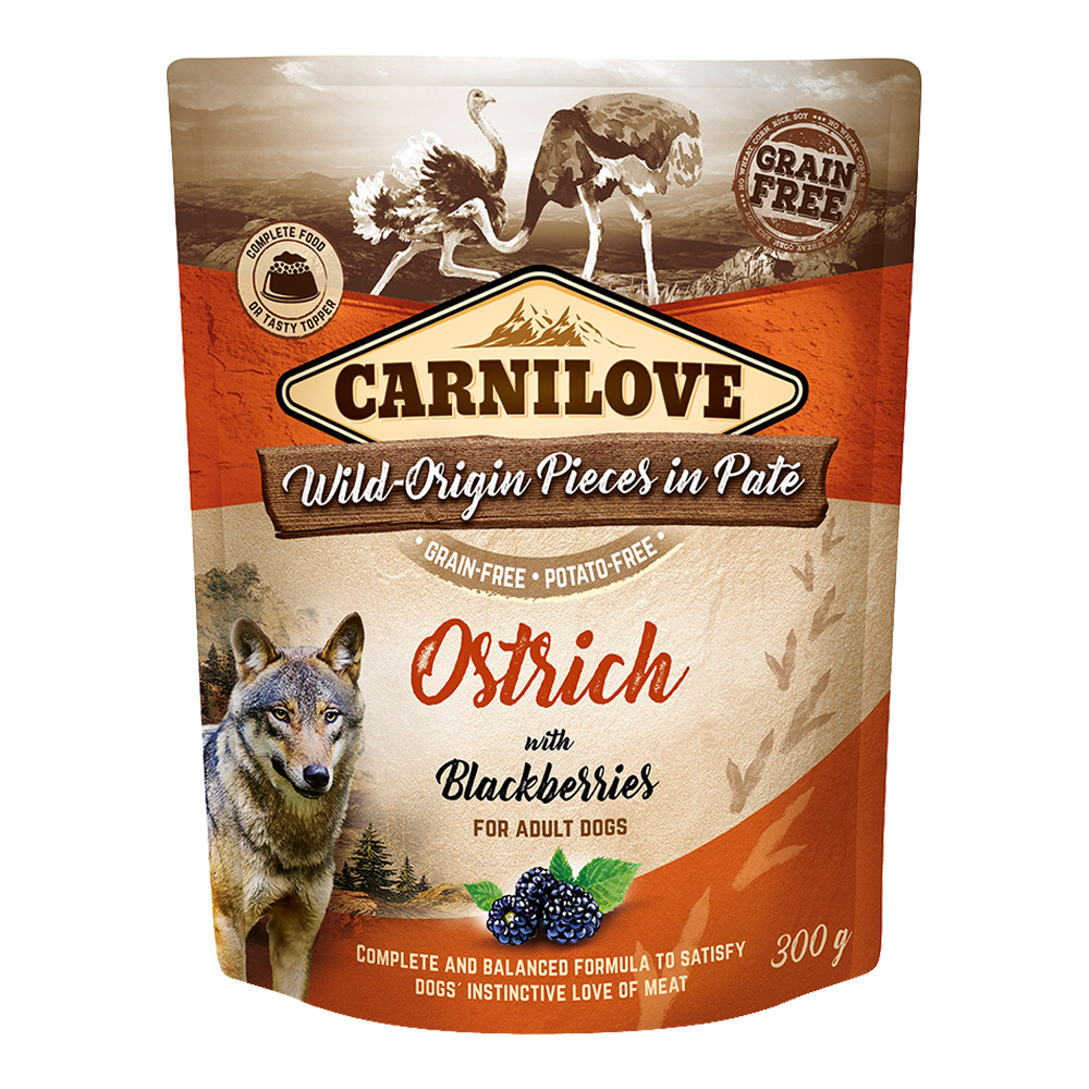 Carnilove Ostrich with Blackberries for Adult Dogs Wet Food, Pouch 300g