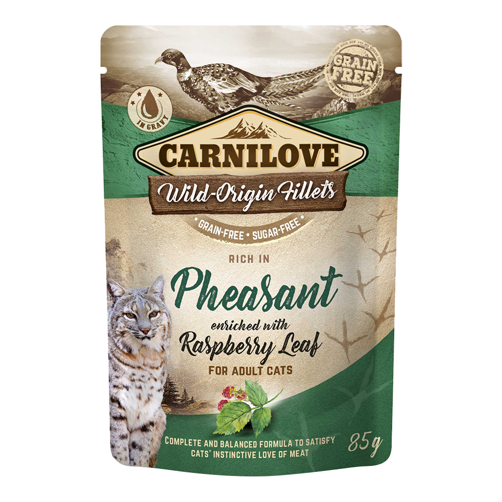 Carnilove Pheasant enriched with Raspberry Leaves for Adult Cats Wet Food, Pouch 85g